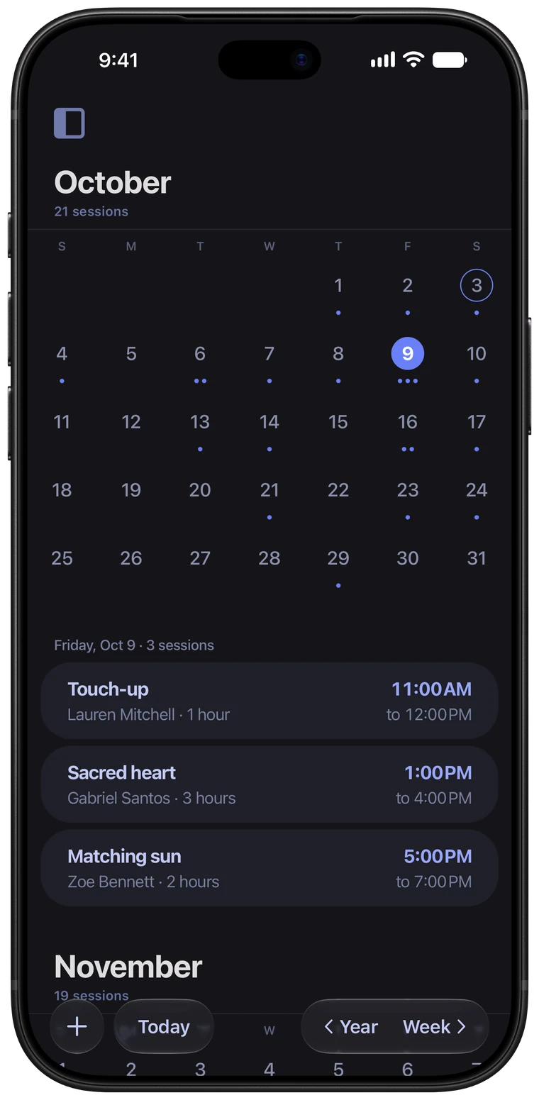 The Ink Bookie calendar, October: 21 sessions, Friday Oct 9 selected with three sessions